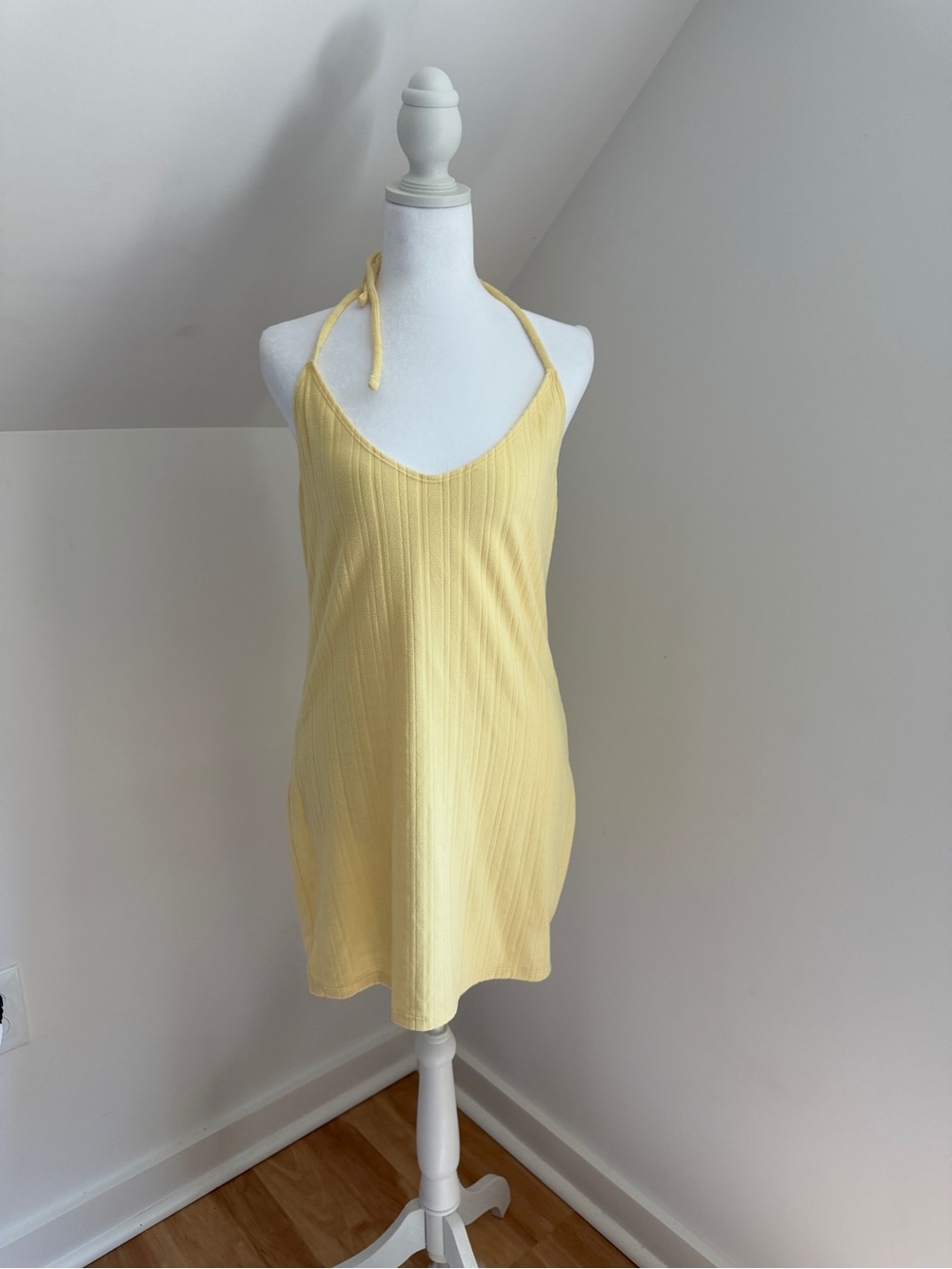 Halter Ribbed Cami dress in butter yellow